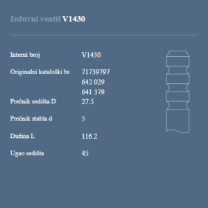 AUTOVENTIL V1430 IZ.VEN.OPEL ASTRA 1.8 16V