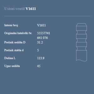 AUTOVENTIL V1611 US.VEN.OPEL ZAFIRA 16V