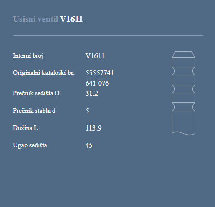AUTOVENTIL V1611 US.VEN.OPEL ZAFIRA 16V