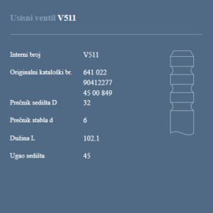 AUTOVENTIL V511 US.VEN.OPEL 1.8-16V.2.5-24V
