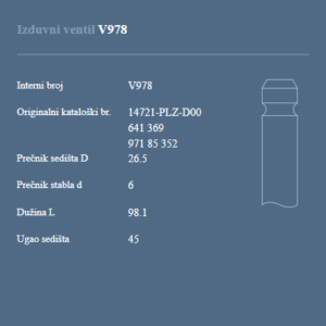 AUTOVENTIL V978 IZ.VEN.OPEL 1.7 DI/1.7DTI