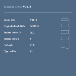 AUTOVENTIL V1618 IZDUVNI VENTIL VOLVO DIESEL C30 2.4D