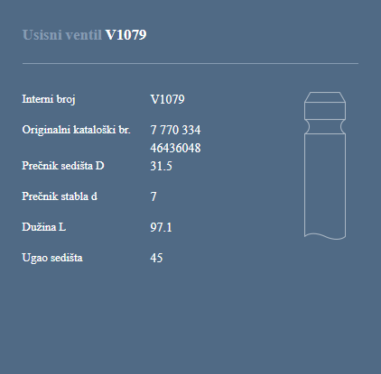 AUTOVENTIL V1079 US.VEN. LANCIJA Y1.1 8V