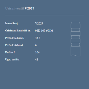 AUTOVENTIL VENTIL USISNI 2400B V95098