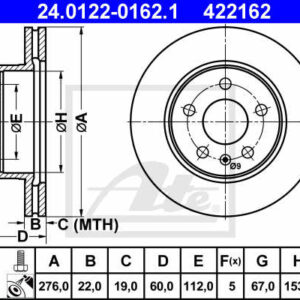 KOCIONI DISK PREDNJI MERCEDES FI276MM VITO ate