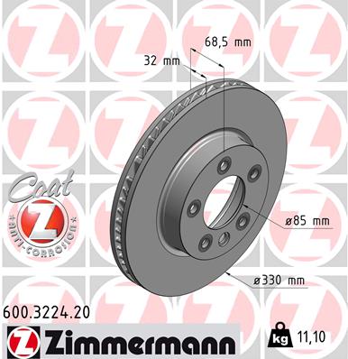 KOCIONI DISK PR.LIJEVI FI 330 MM VW TOUREG 02-10 G./CAYENNE zimmermann