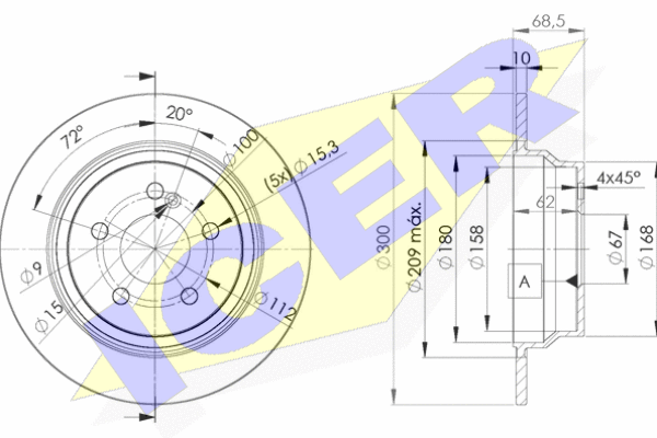 KOCIONI DISK ZADNJI MERCEDES E KLASA 02+ 300MM icer