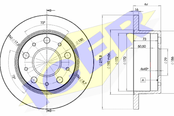 KOCIONI DISK ZADNJI PSA JUMPER/BOXER/DUCATO FI 279.7MM