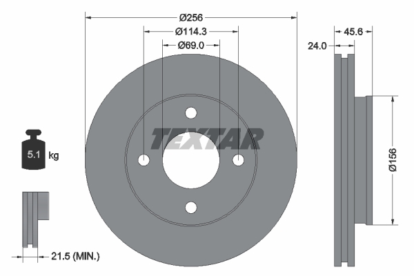 KOCIONI DISK PREDNJI SMART FORFOUR 256 MM textar