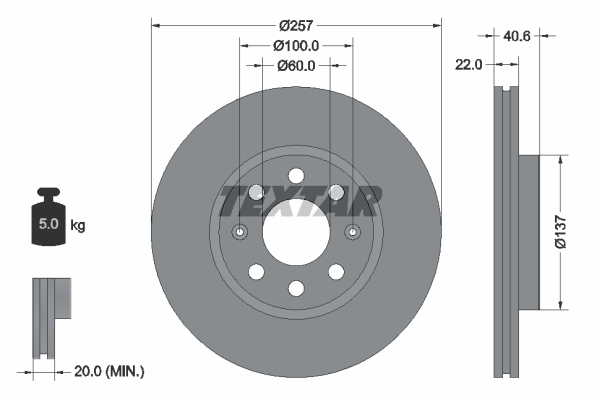 KOCIONI DISK PRED FIAT/OPEL PUNTO EVO/CORSA D 257 MM VENT textar